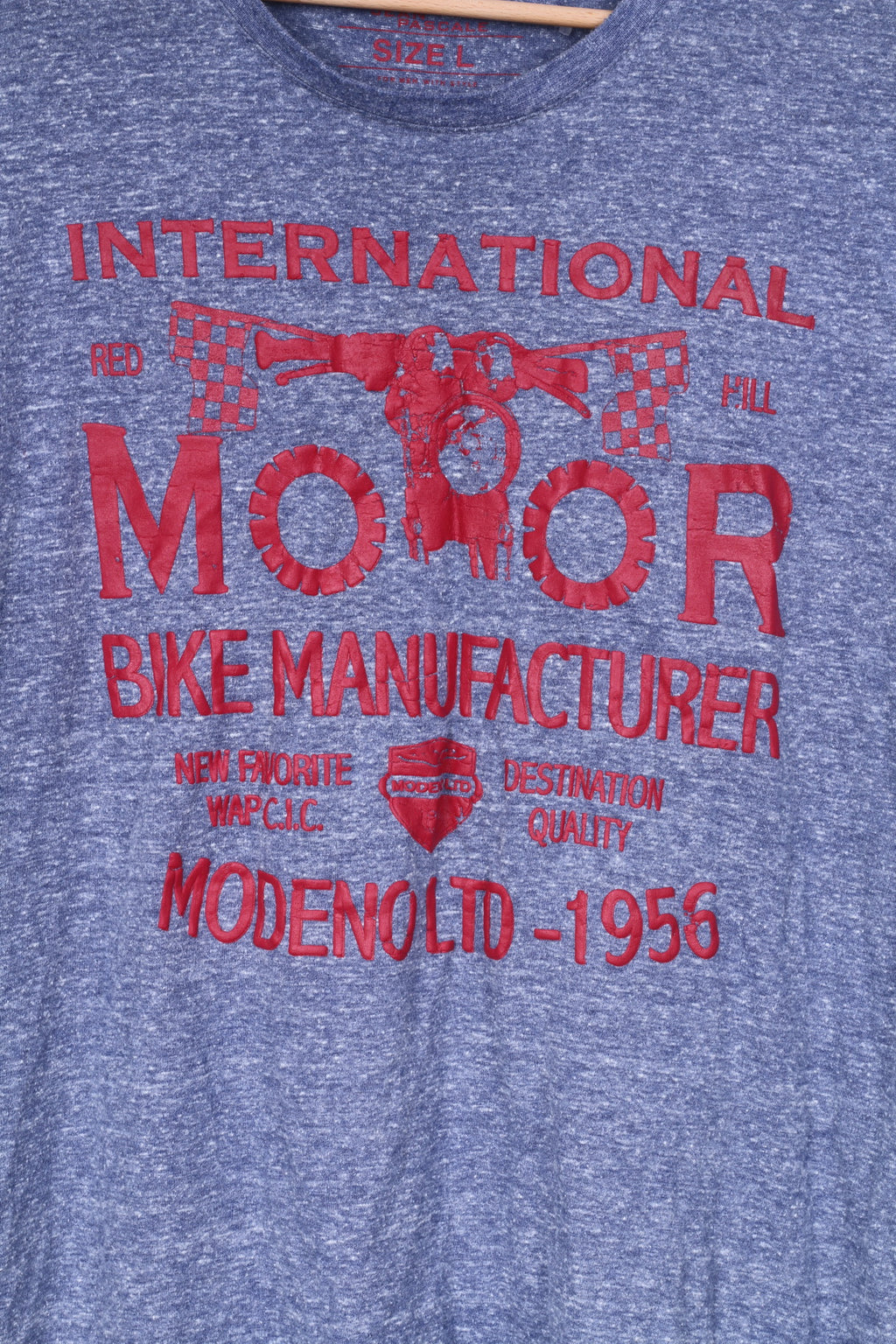 T-shirt da uomo Jean Pascale L Grapic girocollo blu Produttore internazionale di biciclette Moor Modeno LTD-1956 