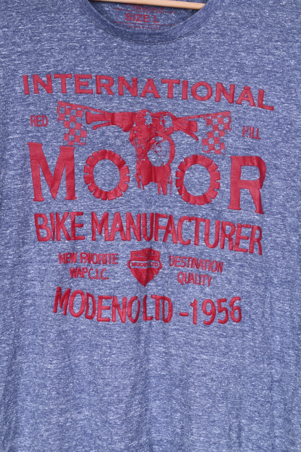 T-shirt da uomo Jean Pascale L Grapic girocollo blu Produttore internazionale di biciclette Moor Modeno LTD-1956 