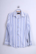 Duck and Cover Chemise décontractée L Homme Col pointu Rayé Blanc Coton