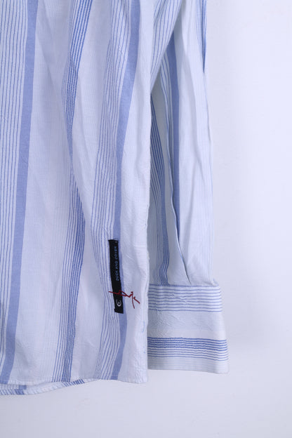 Duck and Cover Mens L Casual Shirt Point Collar Striped White Cotton