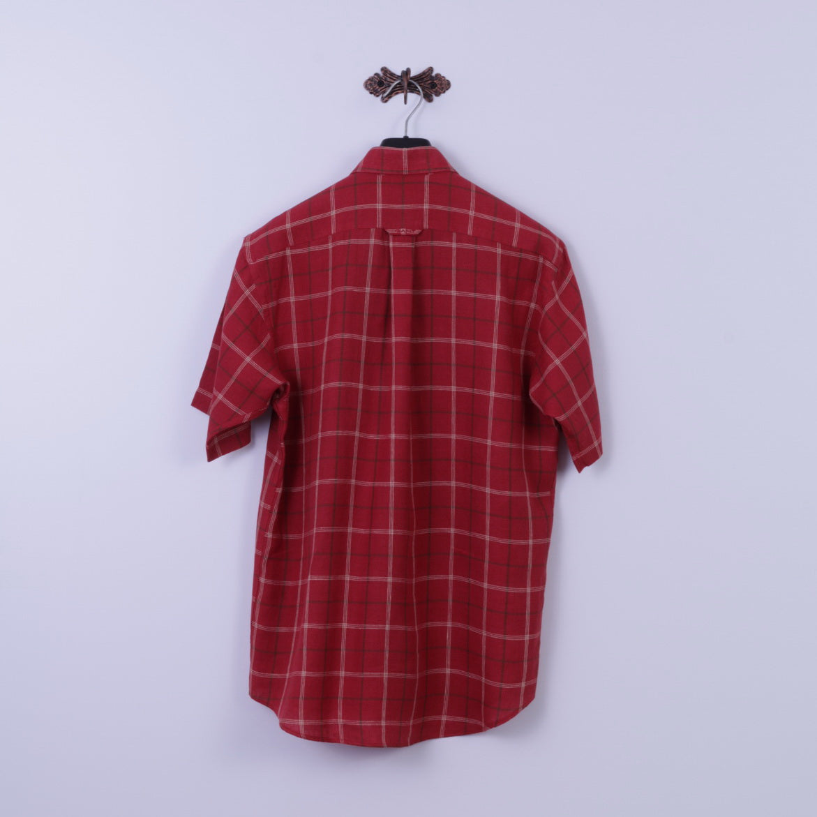 GANT Men L Casual Shirt Red Check Long Island Dress Fit 100% Linen Top
