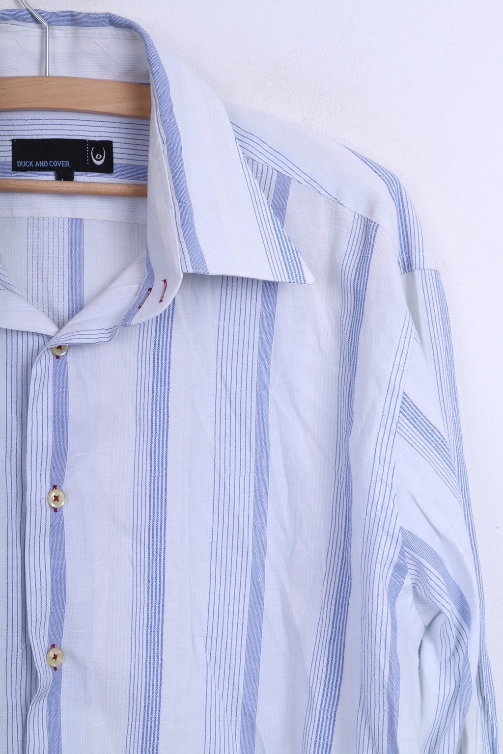 Duck and Cover Camicia casual da uomo L con colletto a punta in cotone bianco a righe