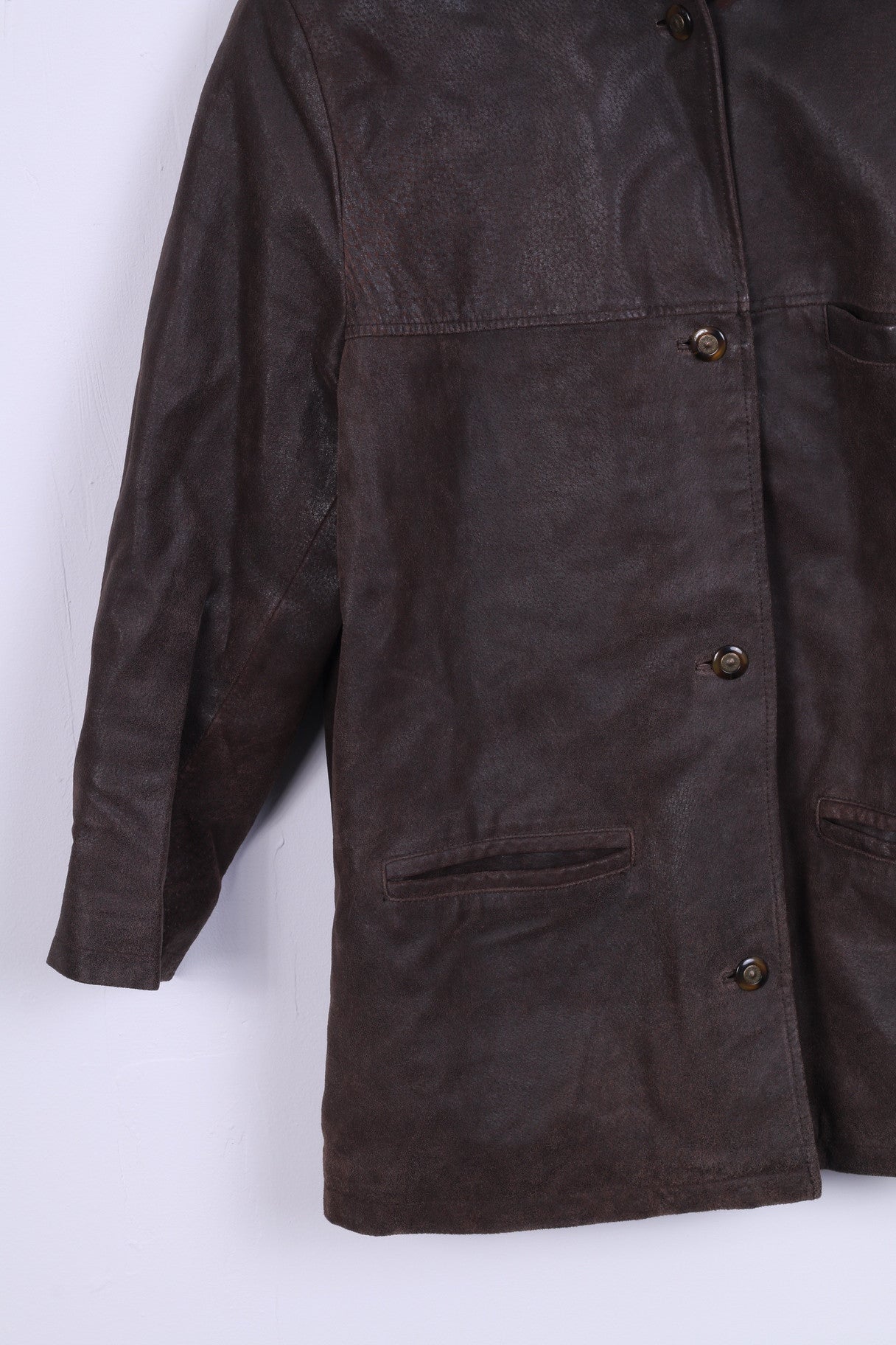 Vintage Womens 40 XL Jacket Brown Leather Single Breasted Shoulder Pads