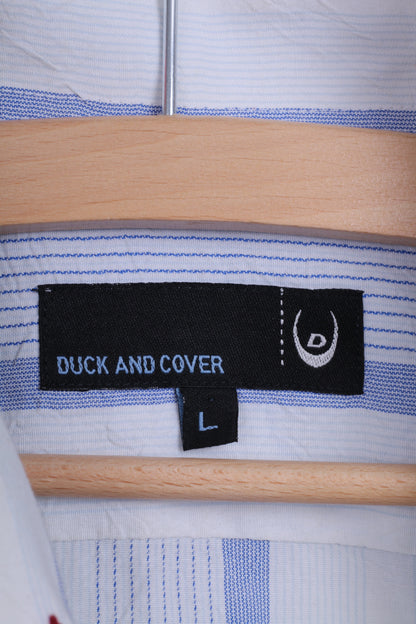 Duck and Cover Chemise décontractée L Homme Col pointu Rayé Blanc Coton