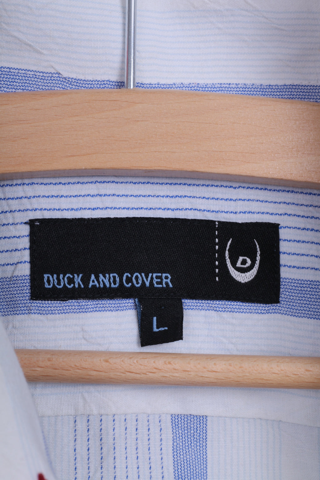 Duck and Cover Camicia casual da uomo L con colletto a punta in cotone bianco a righe