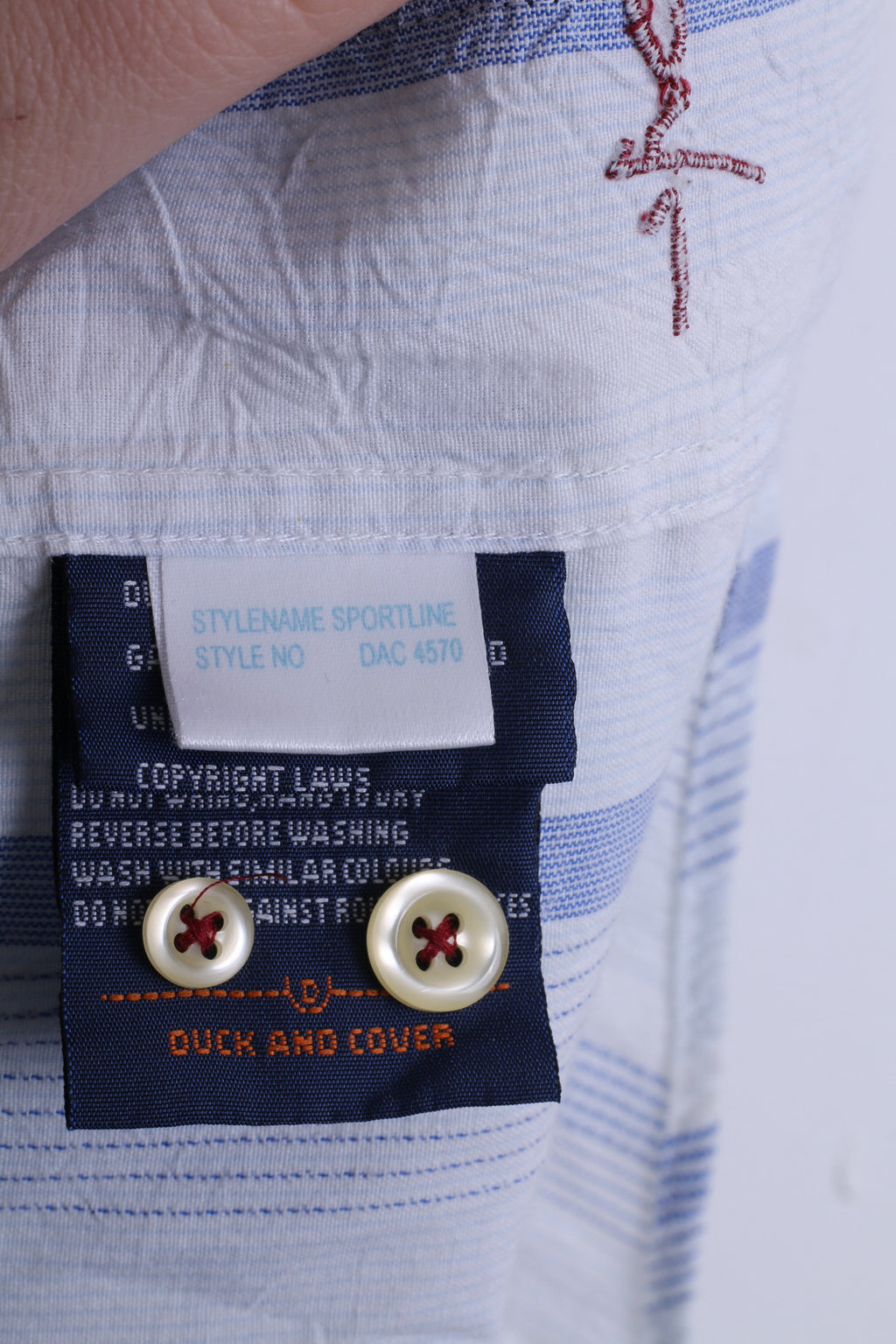 Duck and Cover Camicia casual da uomo L con colletto a punta in cotone bianco a righe