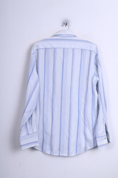 Duck and Cover Mens L Casual Shirt Point Collar Striped White Cotton