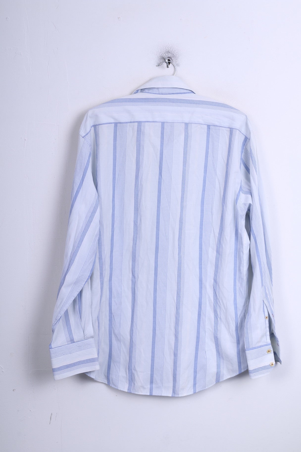 Duck and Cover Camicia casual da uomo L con colletto a punta in cotone bianco a righe