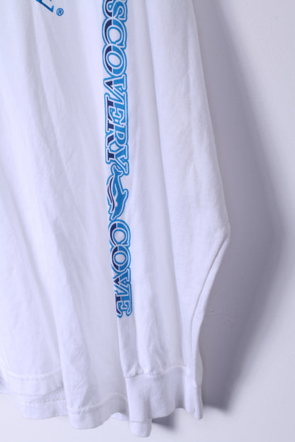 Camicia XL da uomo Discovery Cove Grafica bianca a maniche lunghe in cotone con delfini