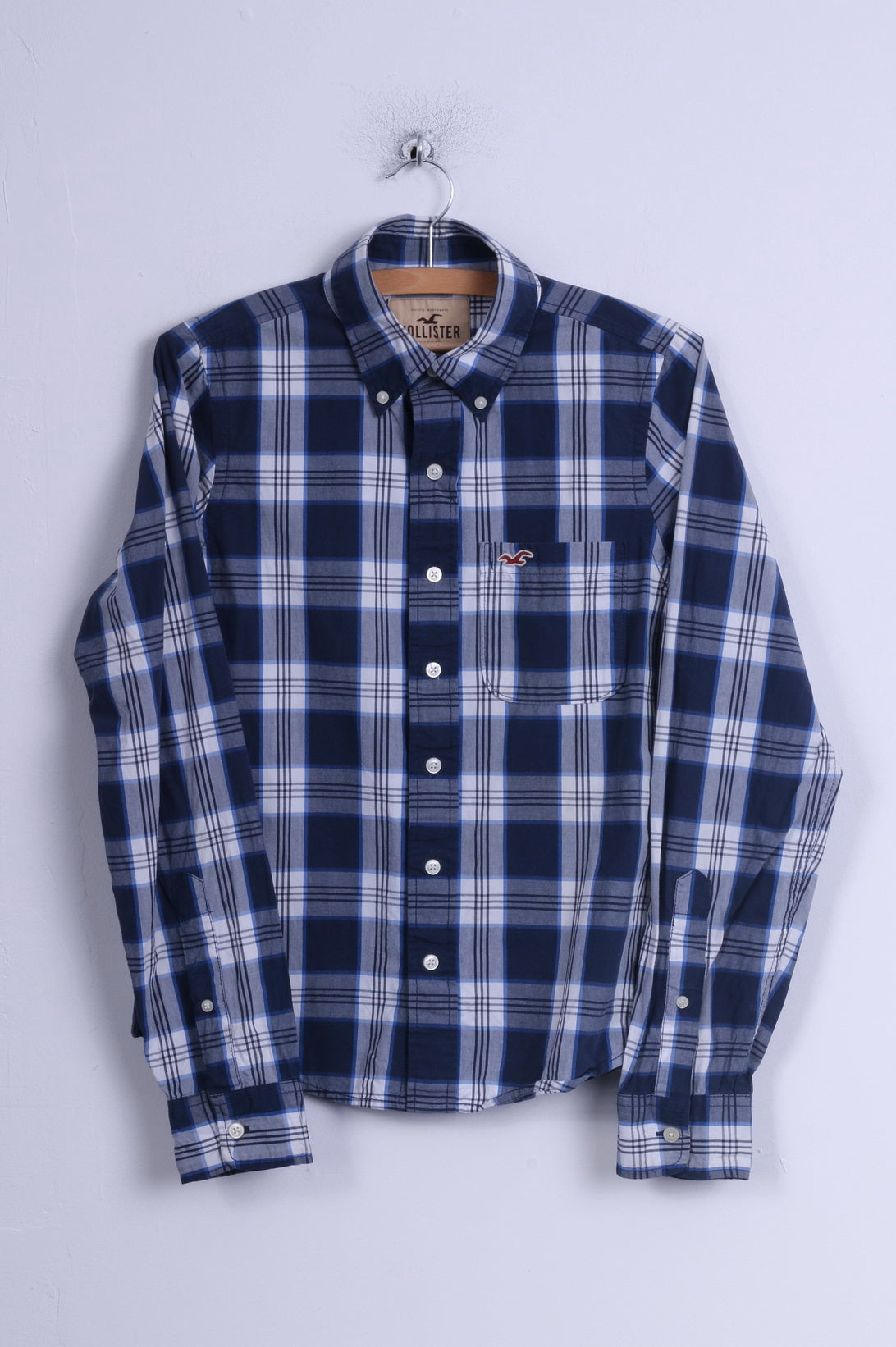 Hollister Mens S Casual Shirt Check Blue Long Sleeve Cotton Button Down Collar