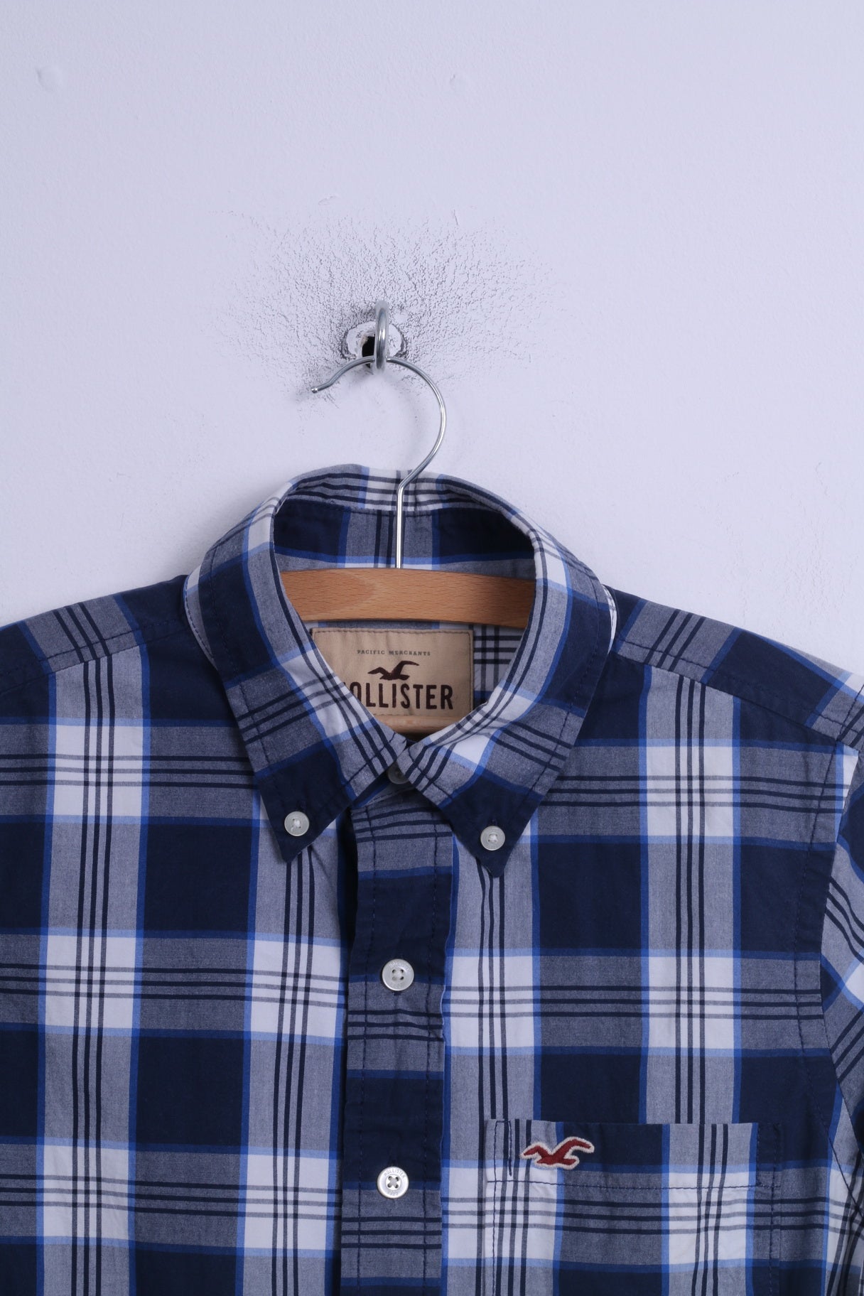 Hollister Mens S Casual Shirt Check Blue Long Sleeve Cotton Button Down Collar