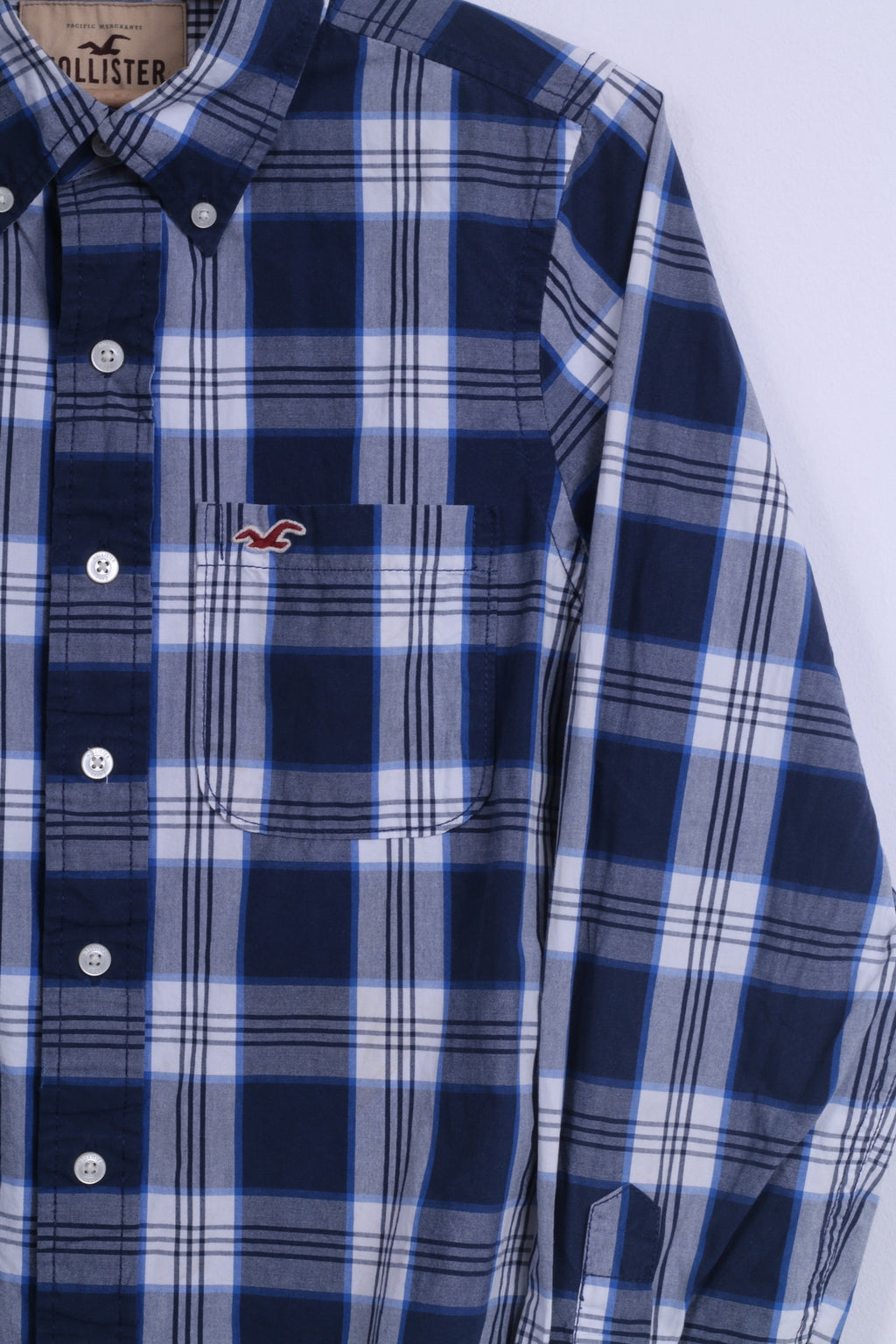 Hollister Mens S Casual Shirt Check Blue Long Sleeve Cotton Button Down Collar