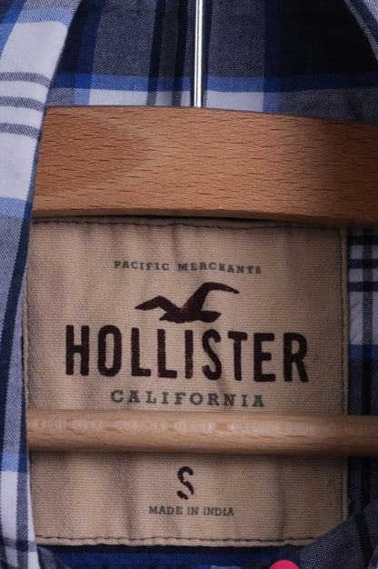 Hollister Mens S Casual Shirt Check Blue Long Sleeve Cotton Button Down Collar