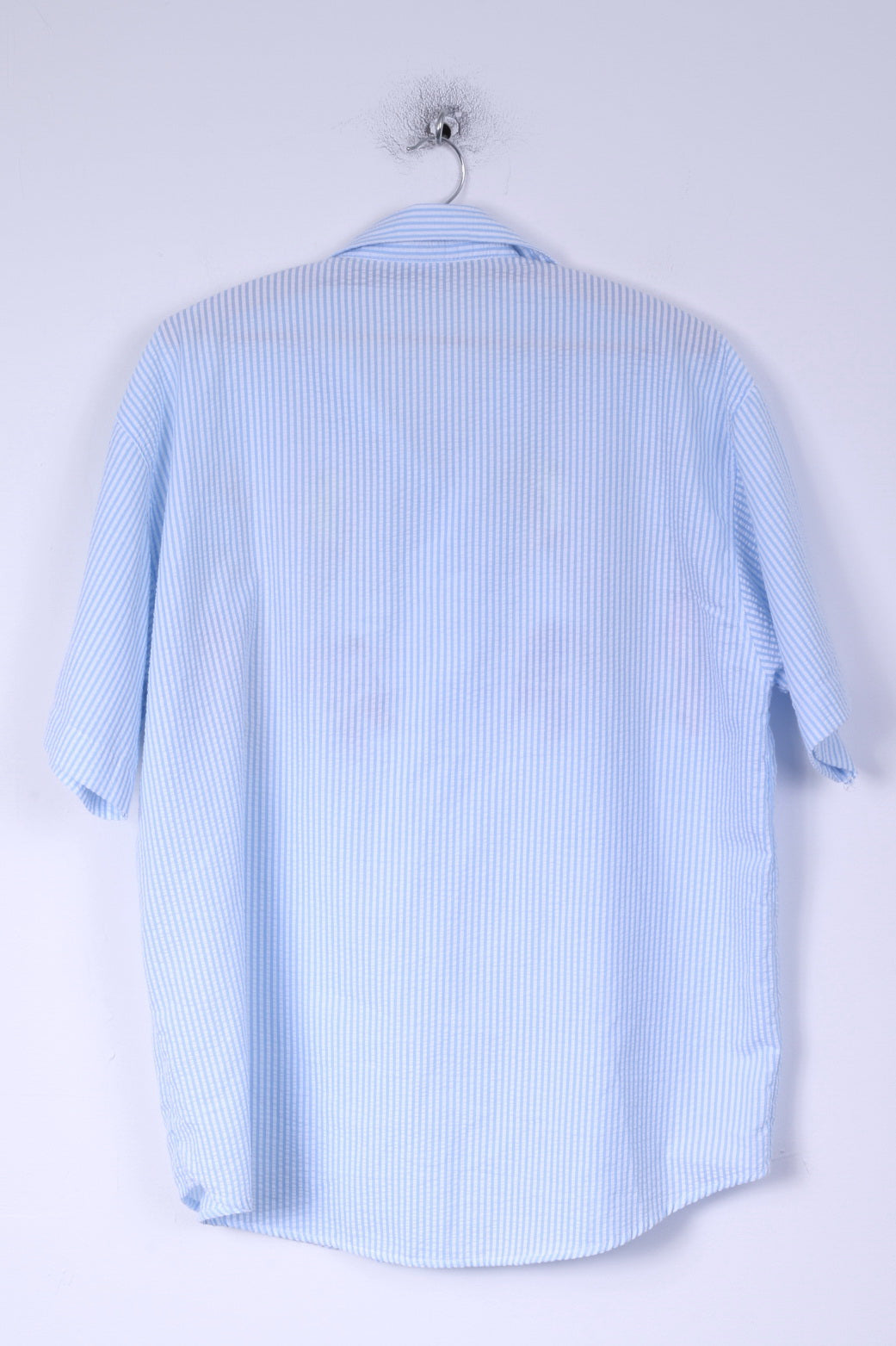 O//So Club Womens L Casual Shirt Cotton Blue Striped Embroidered Birds