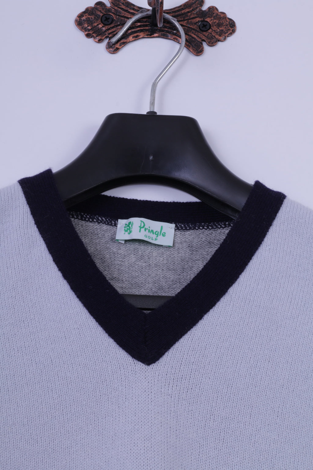 Pringle Golf Men M (S) Vest Blue Grey Wool V Neck Plain Vintage Bodywarmer