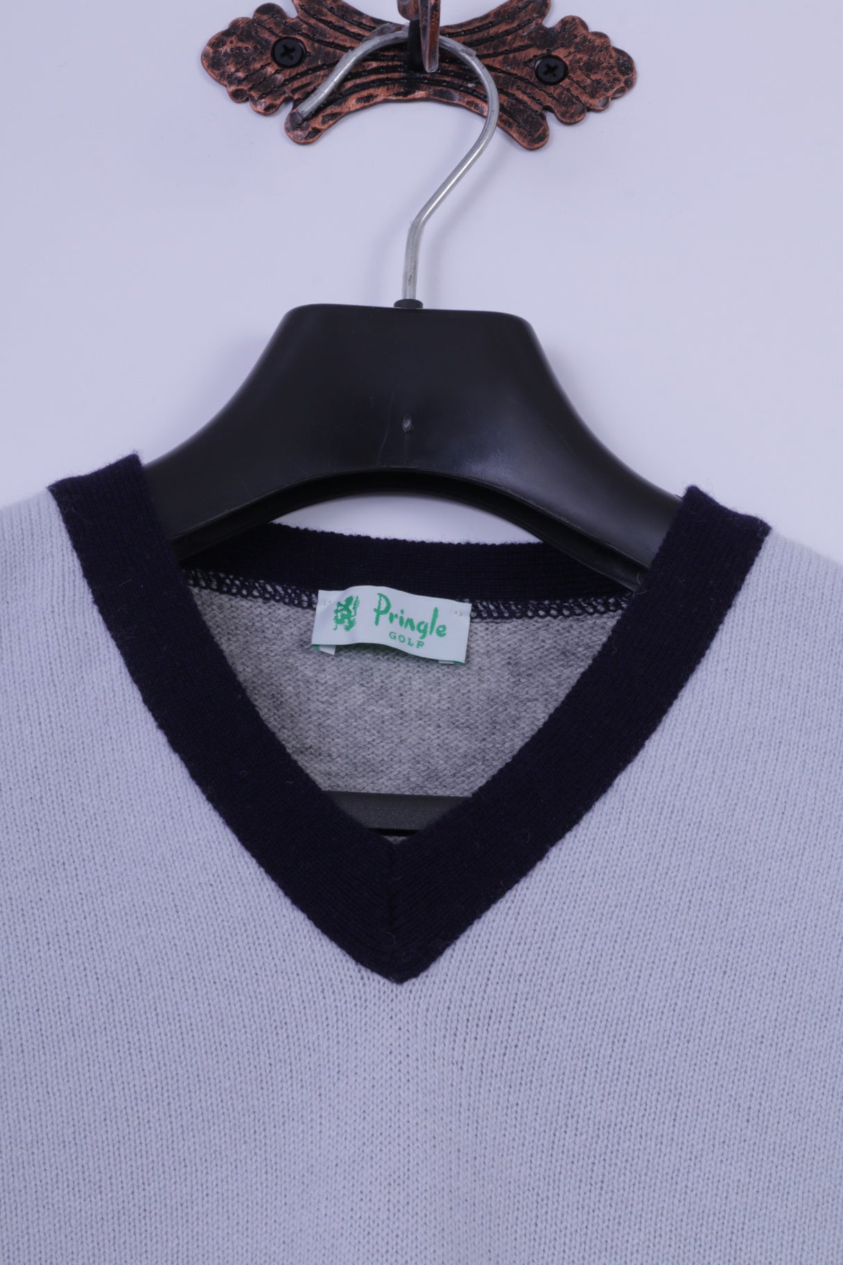 Pringle Golf Men M (S) Vest Blue Grey Wool V Neck Plain Vintage Bodywarmer