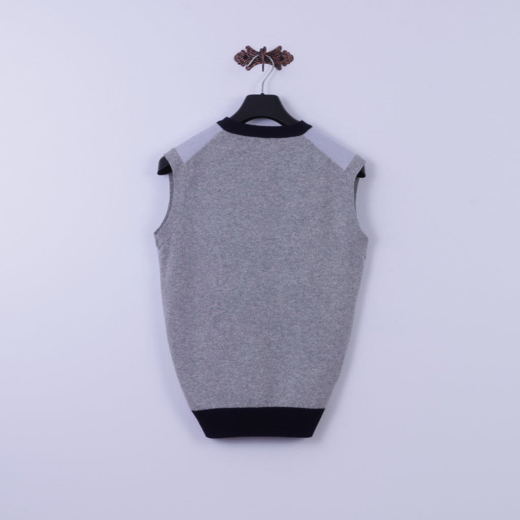 Pringle Golf Men M (S) Vest Blue Grey Wool V Neck Plain Vintage Bodywarmer