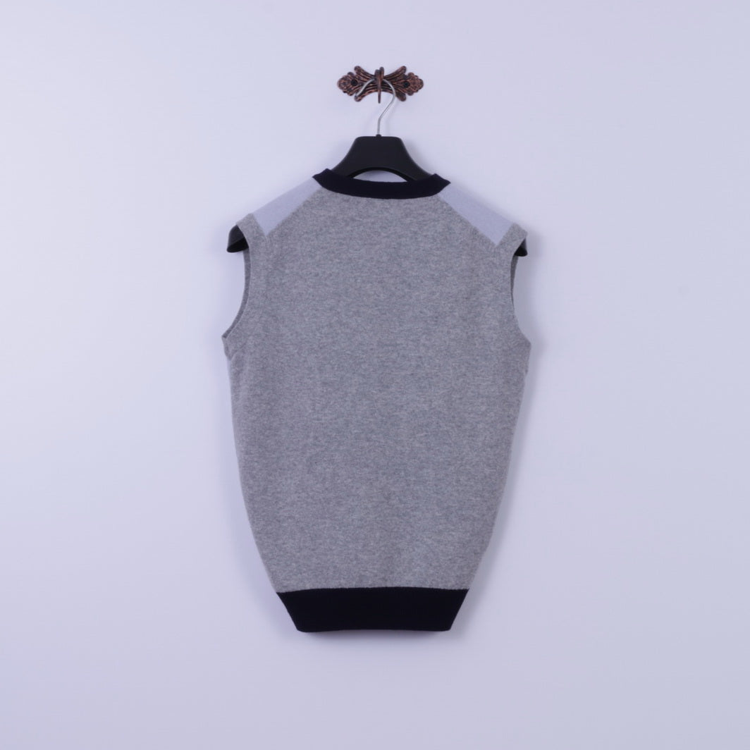 Pringle Golf Men M (S) Vest Blue Grey Wool V Neck Plain Vintage Bodywarmer