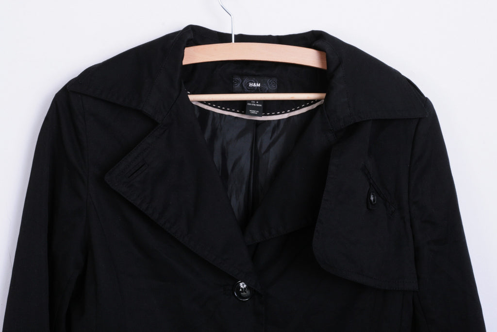 H&M Womens M Jacket Coat Black Long Single Breasted - RetrospectClothes