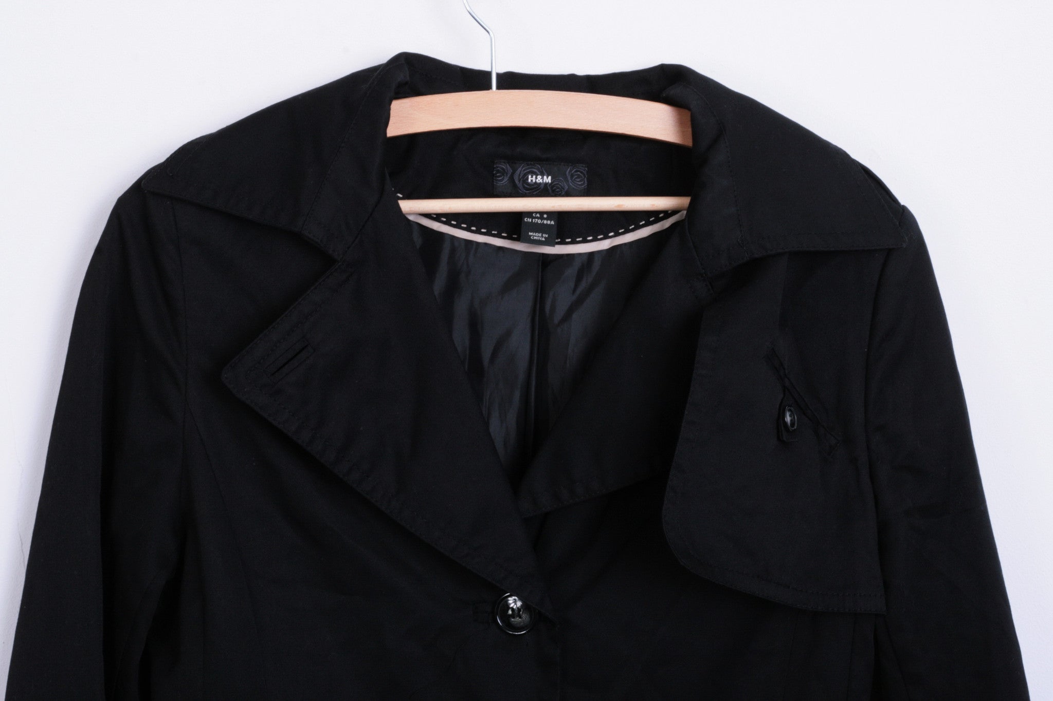 H&M Womens M Jacket Coat Black Long Single Breasted - RetrospectClothes