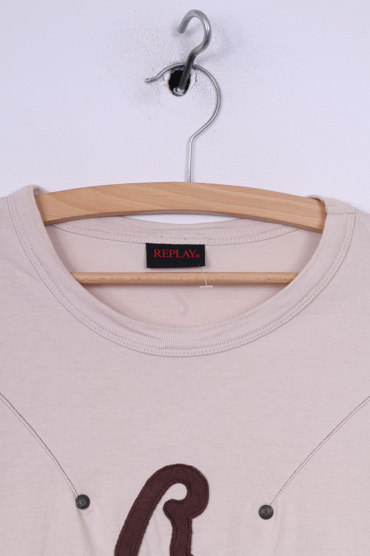 Replay Chemise L(S) Homme Manches Longues Beige Col Rond Haut en Coton 