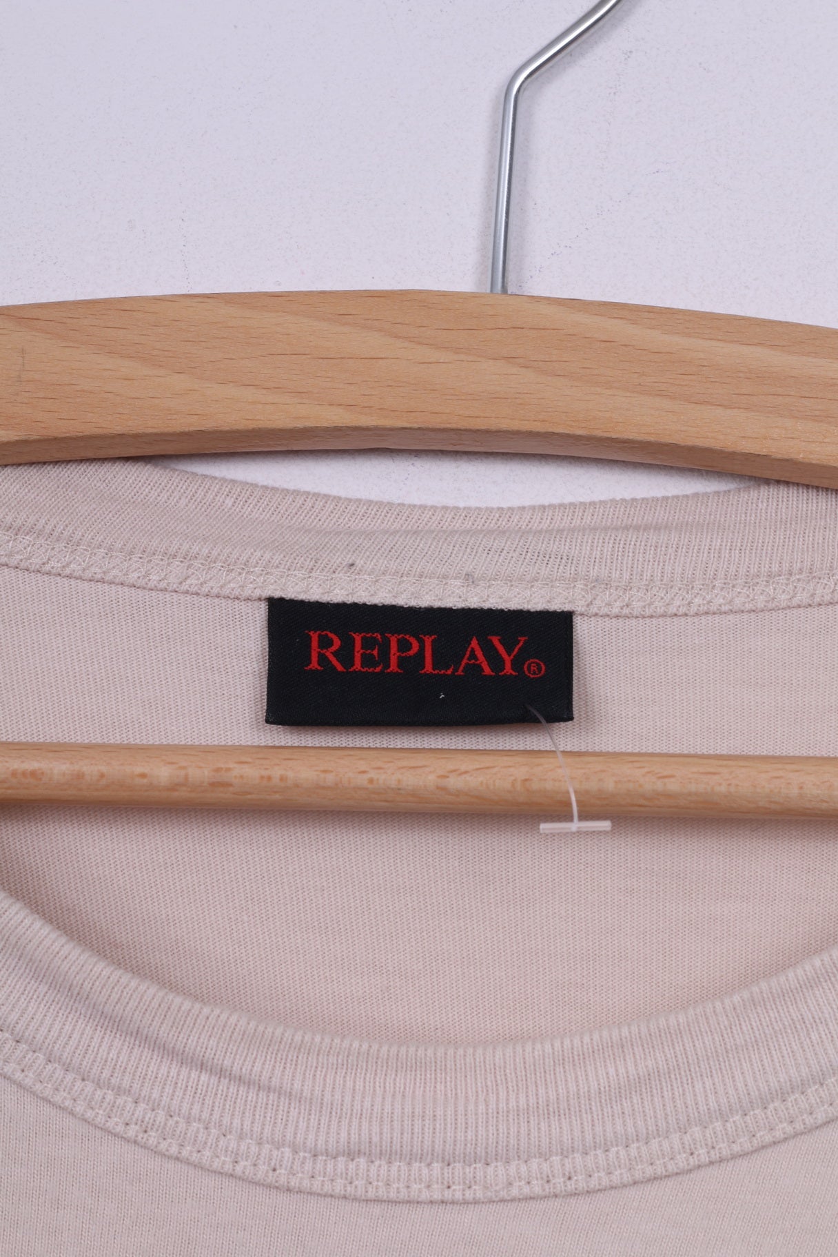 Replay Chemise L(S) Homme Manches Longues Beige Col Rond Haut en Coton 