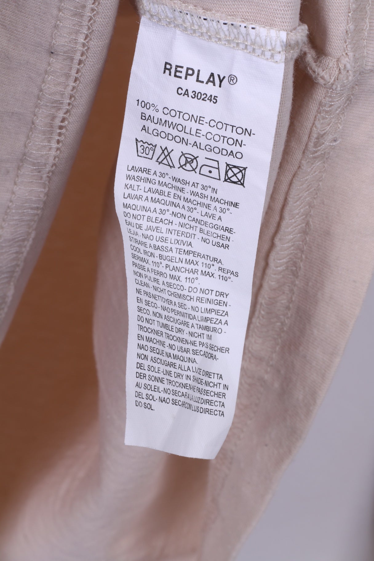 Replay Chemise L(S) Homme Manches Longues Beige Col Rond Haut en Coton 