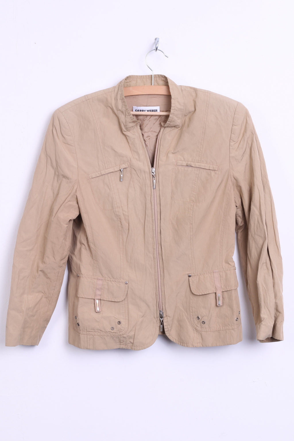 Gerry Weber Womens M Jacket Beige Shoulder Pads Tracksuit Top - RetrospectClothes