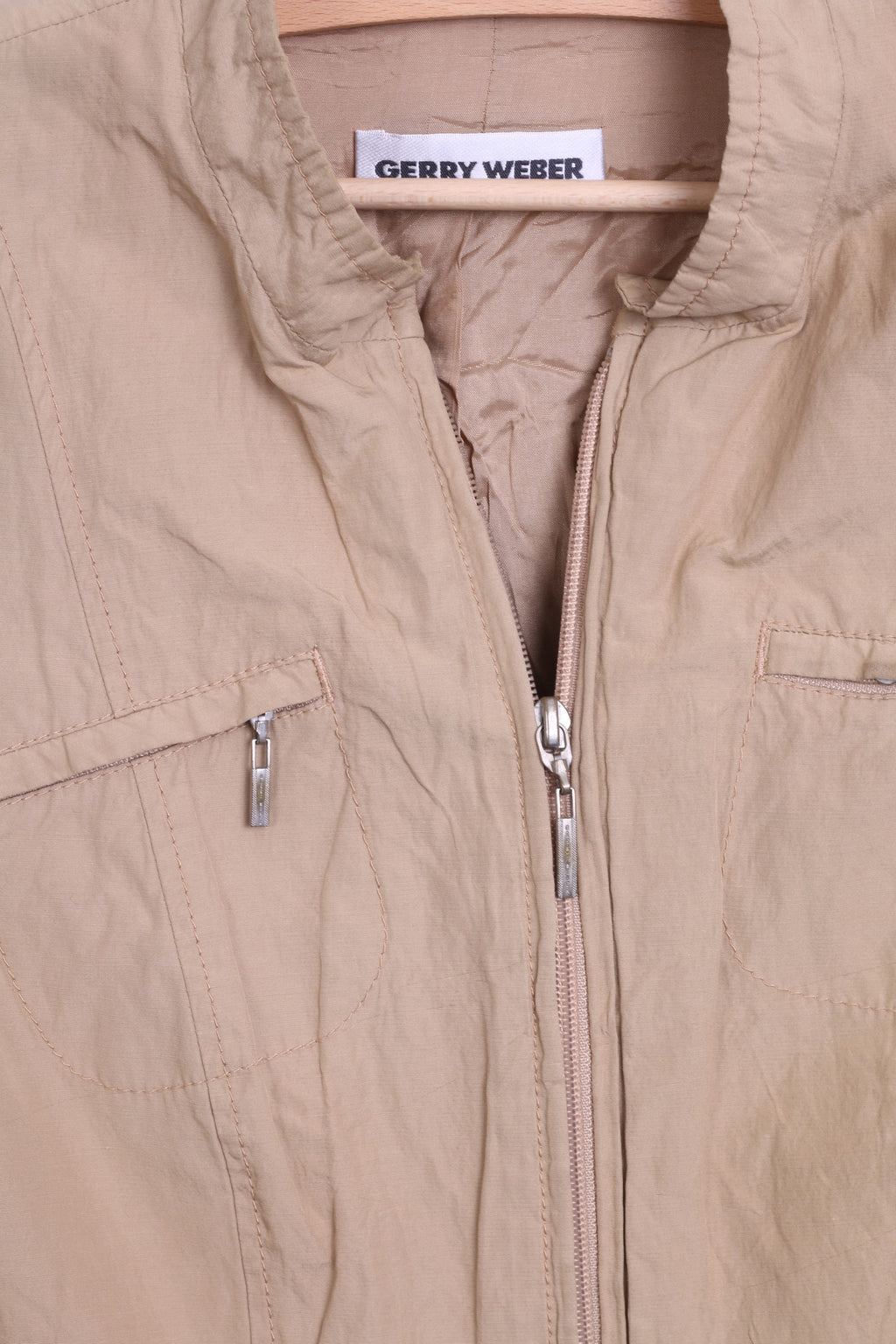 Gerry Weber Womens M Jacket Beige Shoulder Pads Tracksuit Top - RetrospectClothes