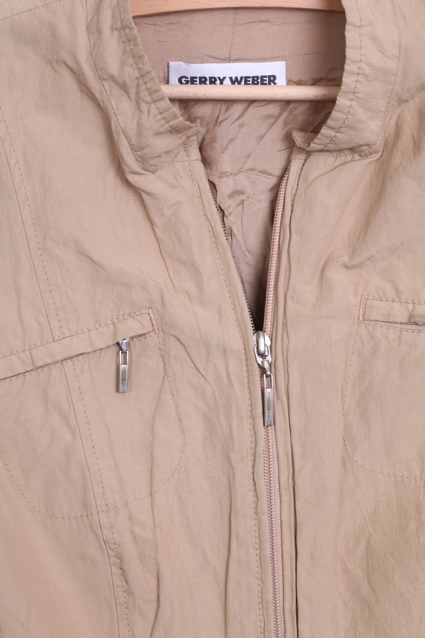 Gerry Weber Womens M Jacket Beige Shoulder Pads Tracksuit Top - RetrospectClothes