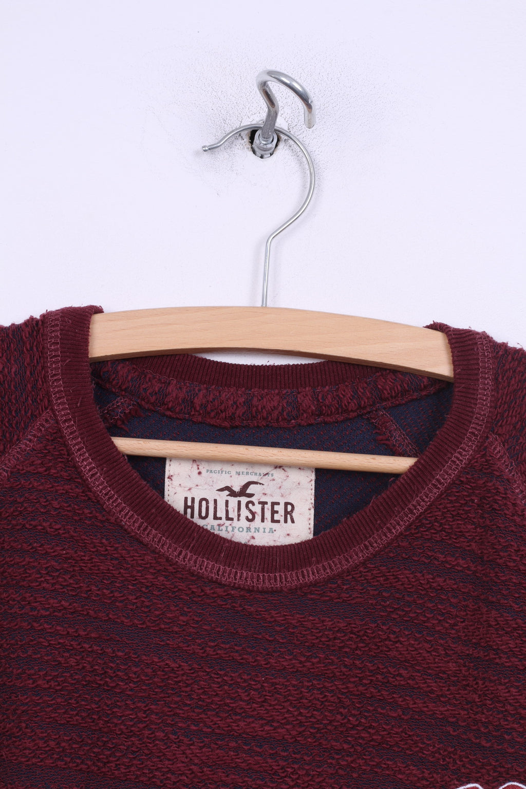 Hollister California Mens L Sweater Crew Neck Burgundy Jumper Cotton Top