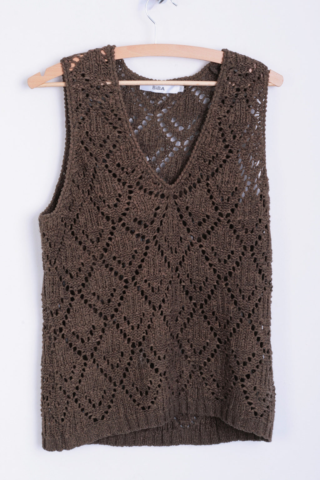Biba Womens 3 M Sleeveless Brown Knitted Top Vest Retro - RetrospectClothes