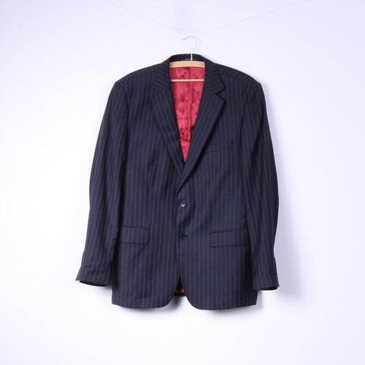 Zara Uomo 56 46 Blazer a righe blu scuro monopetto con spalline in lana