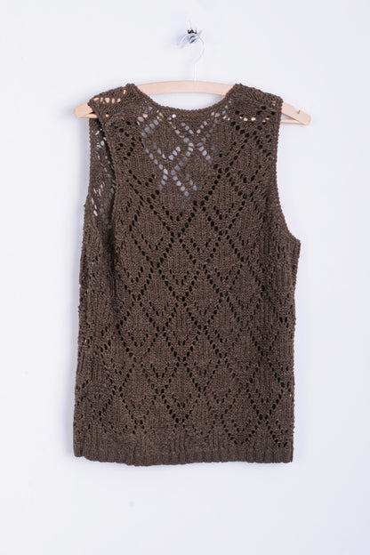 Biba Womens 3 M Sleeveless Brown Knitted Top Vest Retro - RetrospectClothes