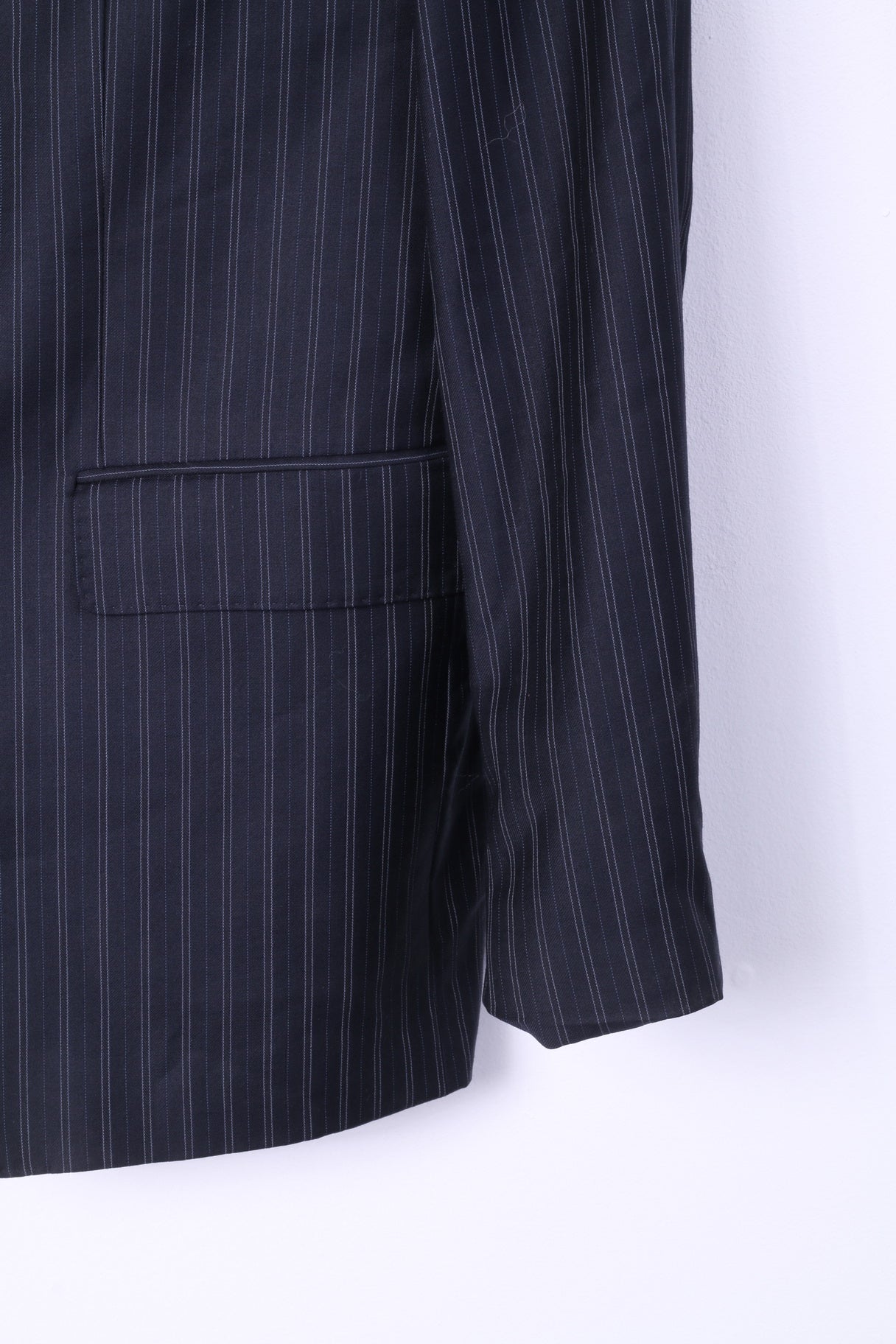 Zara Man 56 46 Blazer Navy Striped Single Breasted Shoulder Pads Wool Top