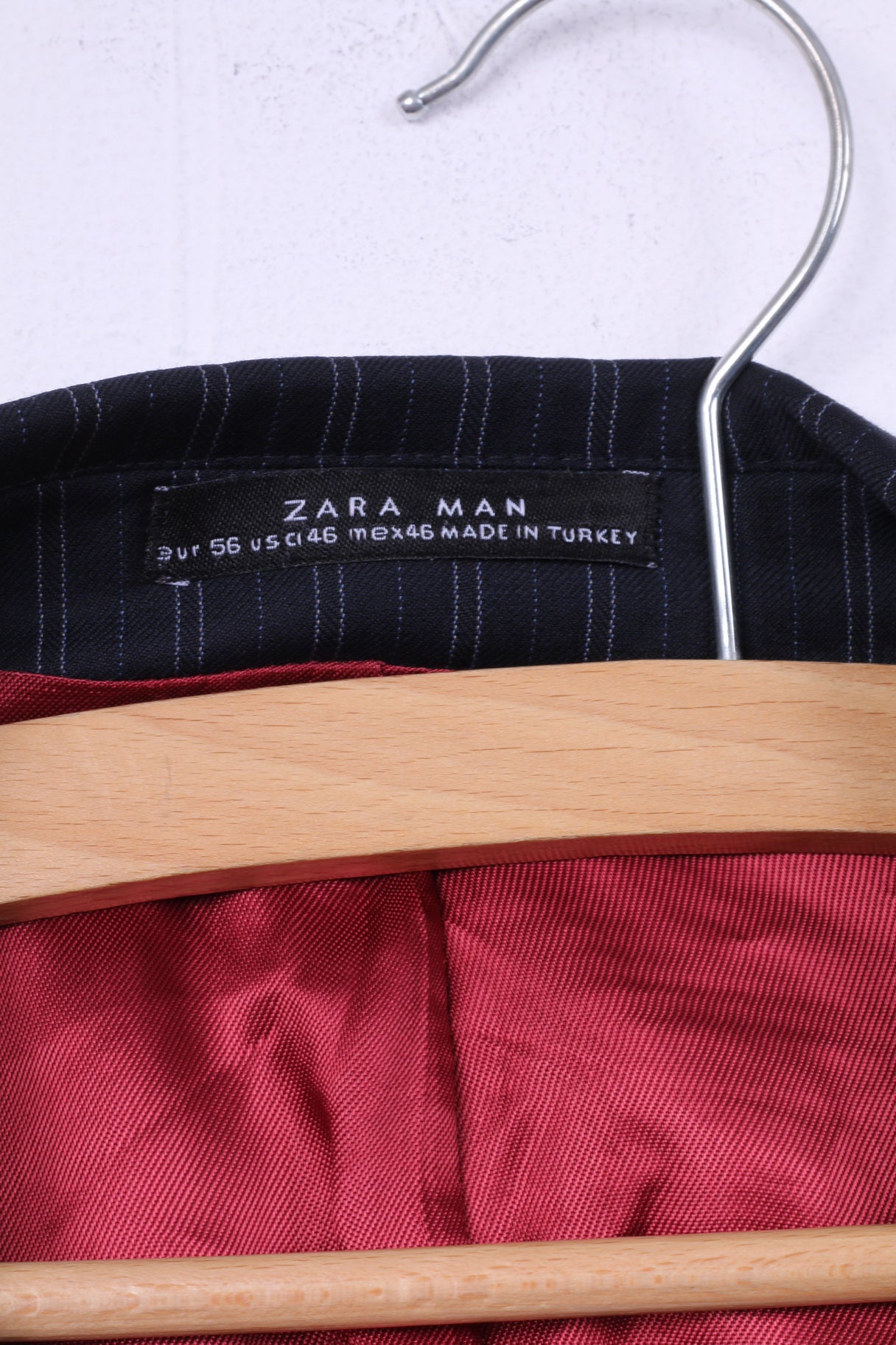 Zara Man 56 46 Blazer Marine Rayé Simple Boutonnage Épaulettes Haut En Laine