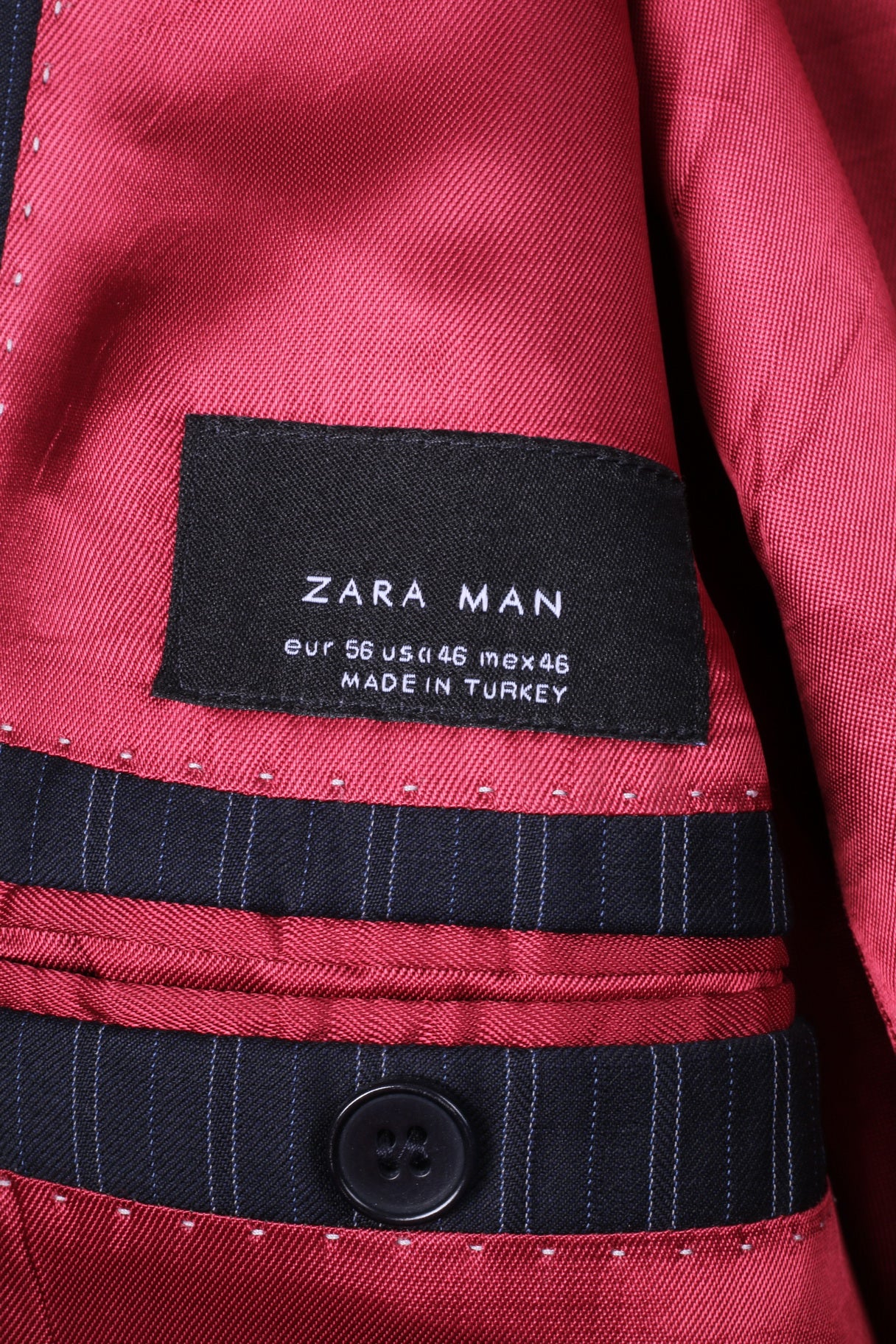 Zara Man 56 46 Blazer Navy Striped Single Breasted Shoulder Pads Wool Top