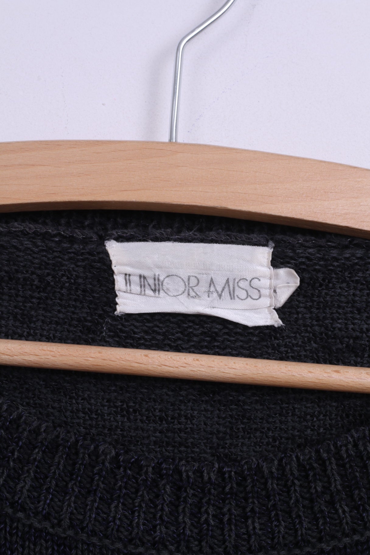 Junior Miss Femme L Jumper Pull Bleu Marine Col Rond Coton Vintage