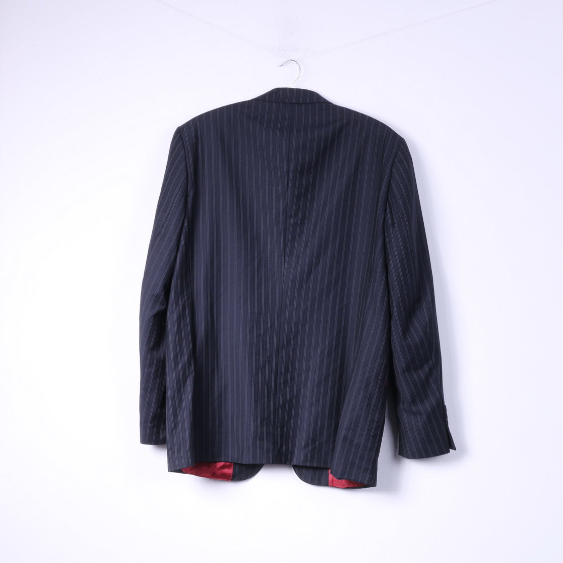 Zara Man 56 46 Blazer Navy Striped Single Breasted Shoulder Pads Wool Top