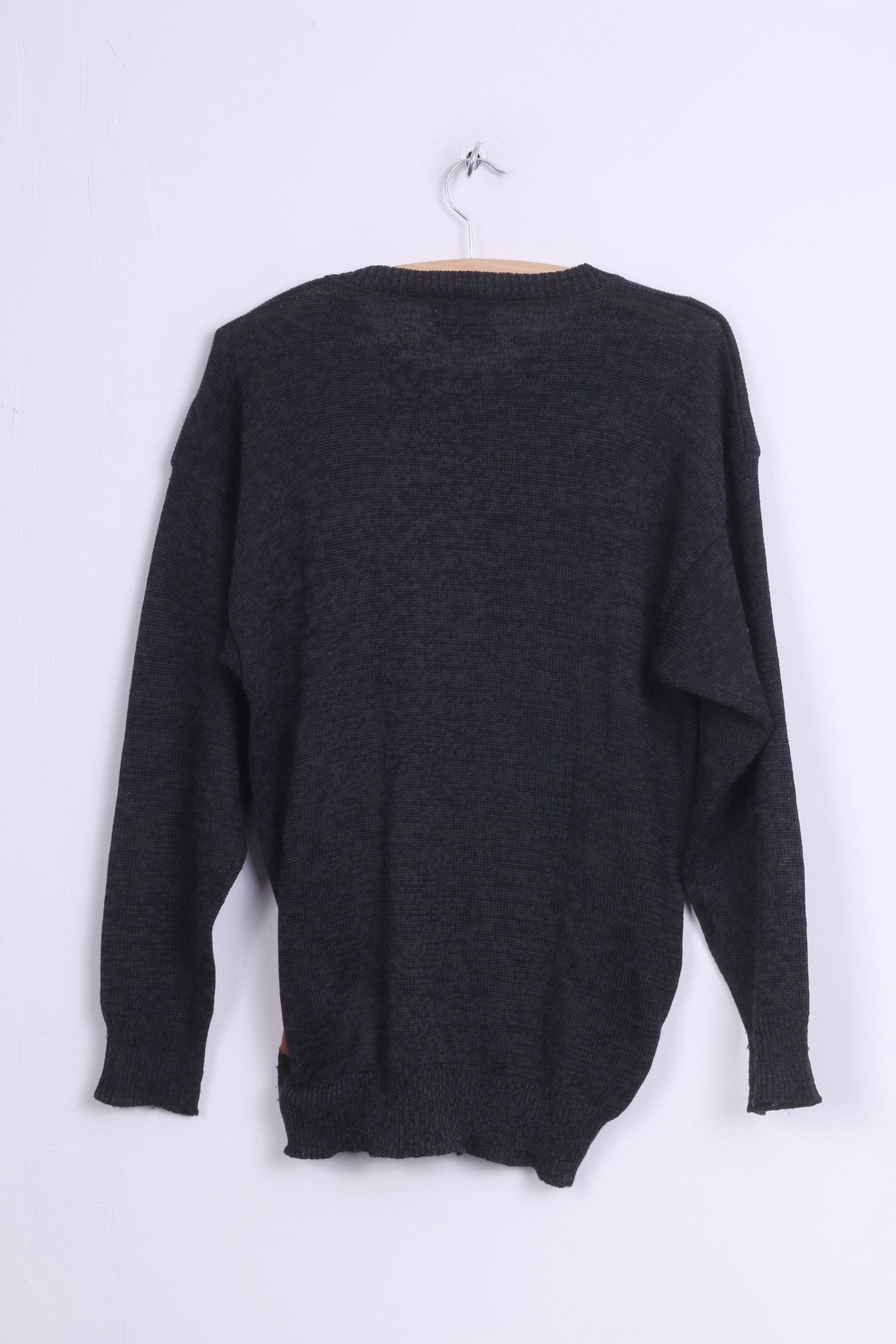 Junior Miss Femme L Jumper Pull Bleu Marine Col Rond Coton Vintage