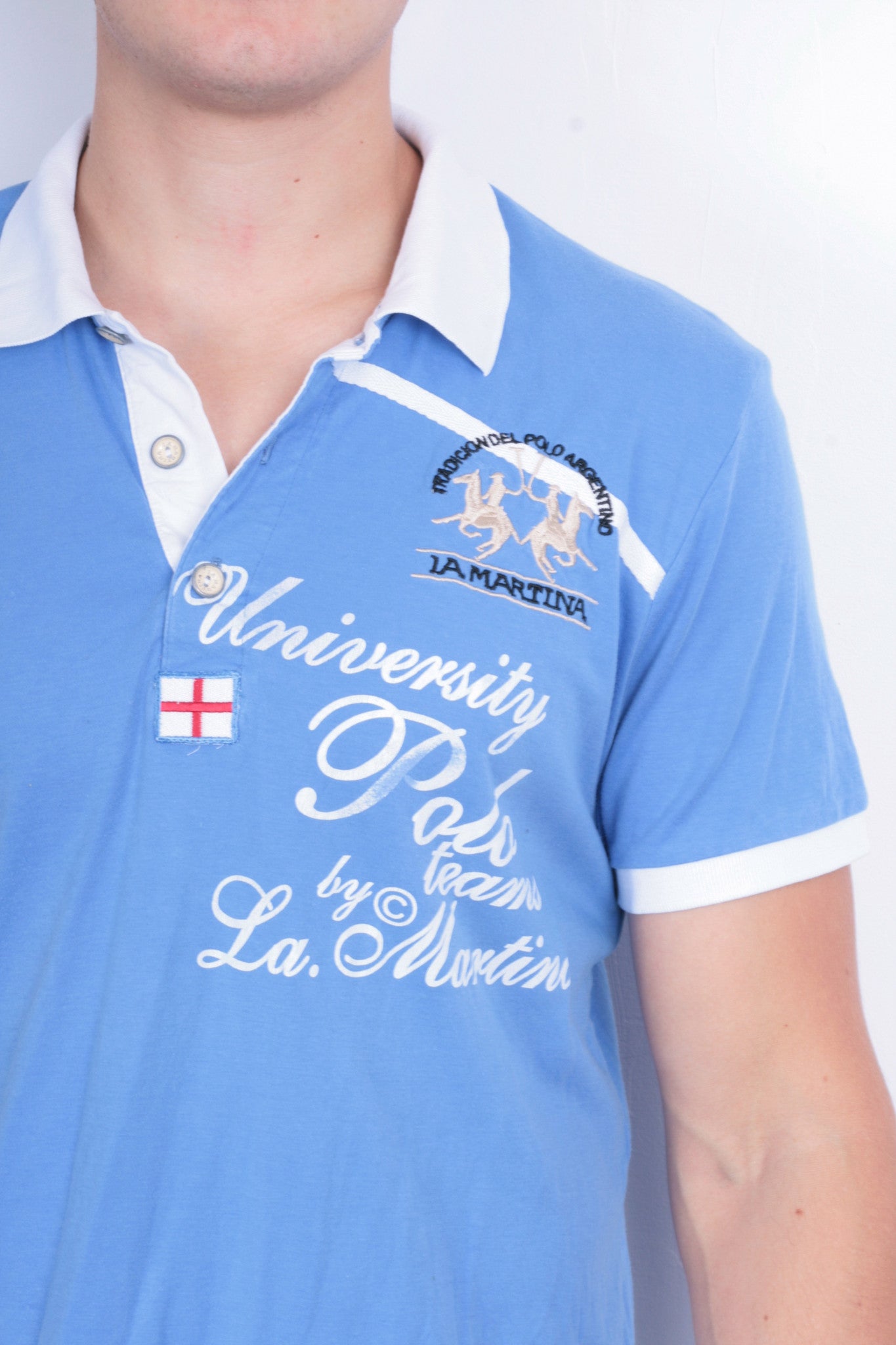 La Martina Mens XL Polo Shirt Blue Short Sleeve Cotton Summer - RetrospectClothes
