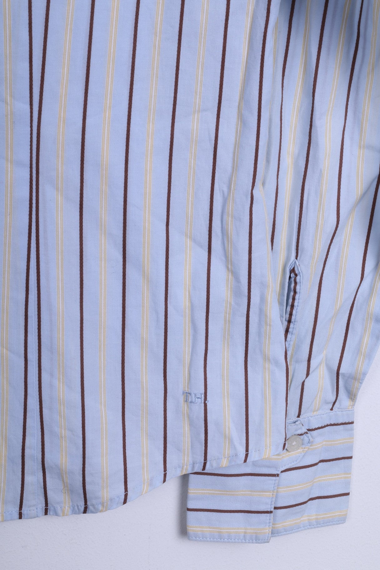 Tommy Hilfiger Womens 10 M Casual Shirt Striped Blue 2 Button Collar Bend - RetrospectClothes