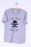 Gildan Heavy Cotton Mens M(S) T-Shirt V Neck Grey Graphic Live Fast Cause It Wont Last Summer Top
