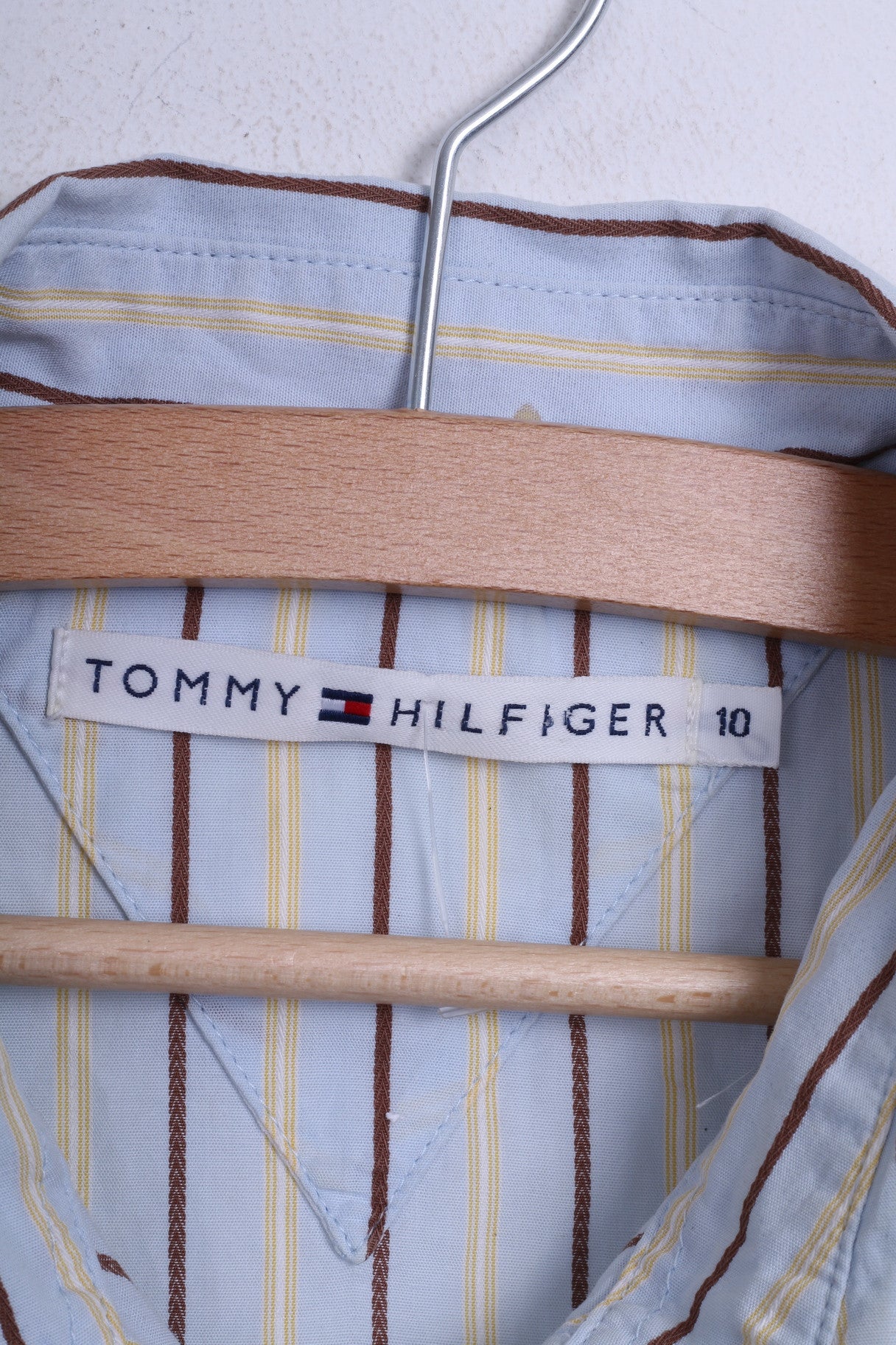 Tommy Hilfiger Womens 10 M Casual Shirt Striped Blue 2 Button Collar Bend - RetrospectClothes