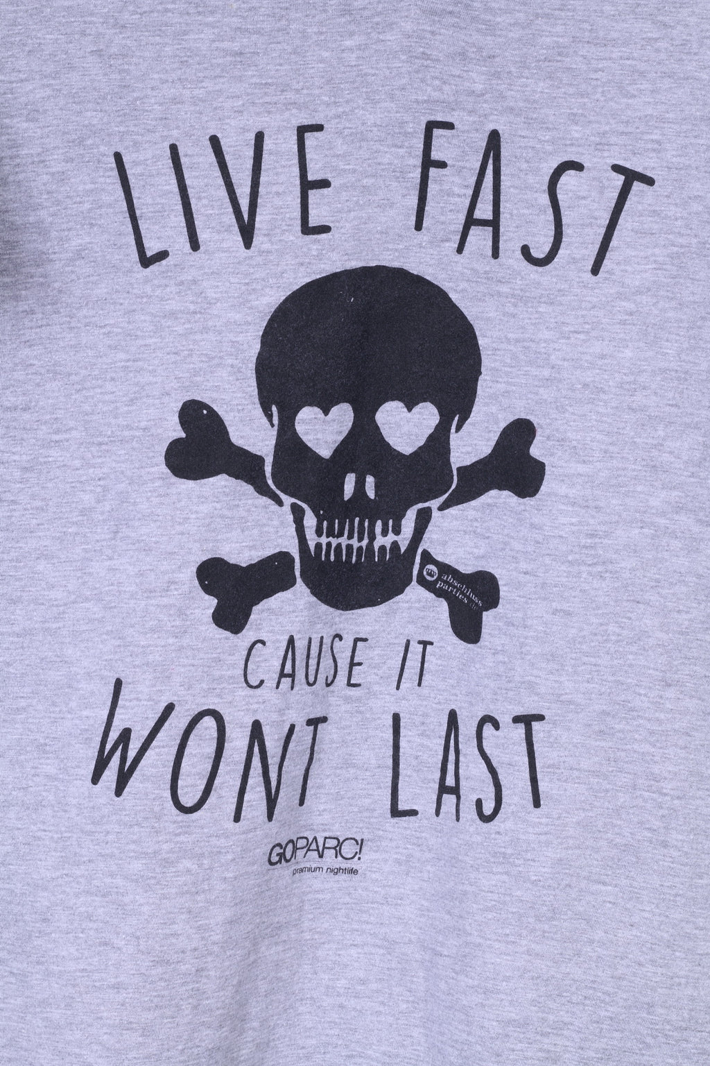 Gildan Heavy Cotton Mens M(S) T-Shirt V Neck Grey Graphic Live Fast Cause It Wont Last Summer Top