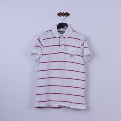 Ben Sherman Mens XL (L) Polo Shirt White Cotton Striped Eyre Street Hill Top