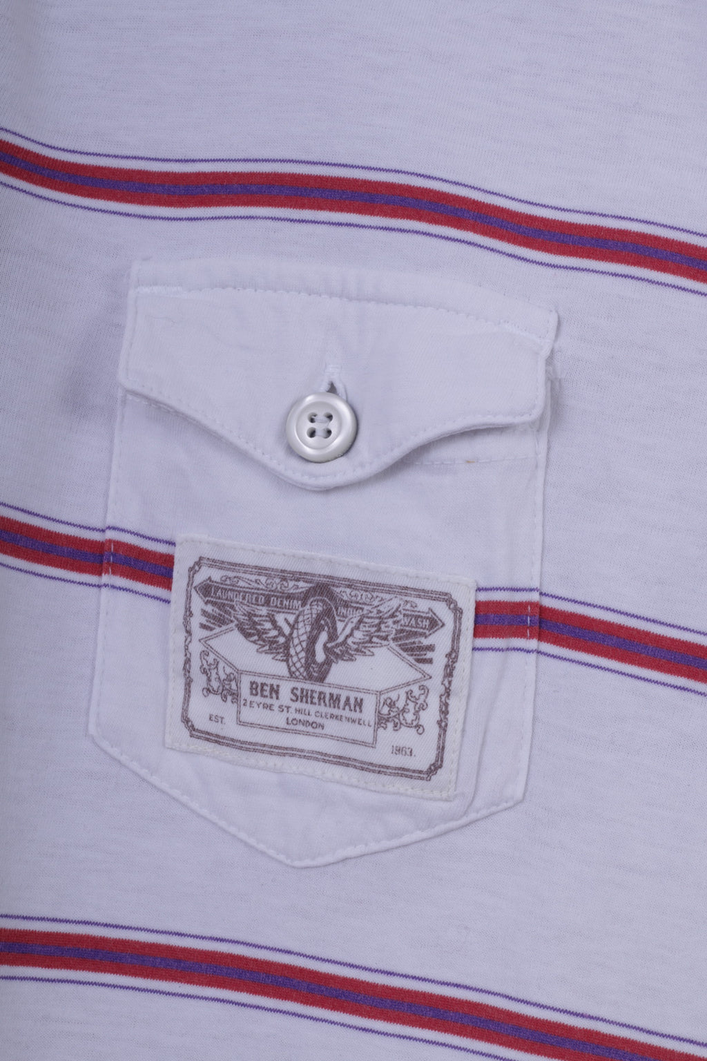 Polo Ben Sherman da uomo XL (L) in cotone bianco a righe Eyre Street Hill