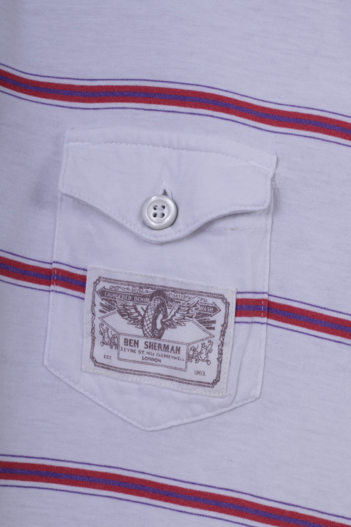 Polo Ben Sherman da uomo XL (L) in cotone bianco a righe Eyre Street Hill