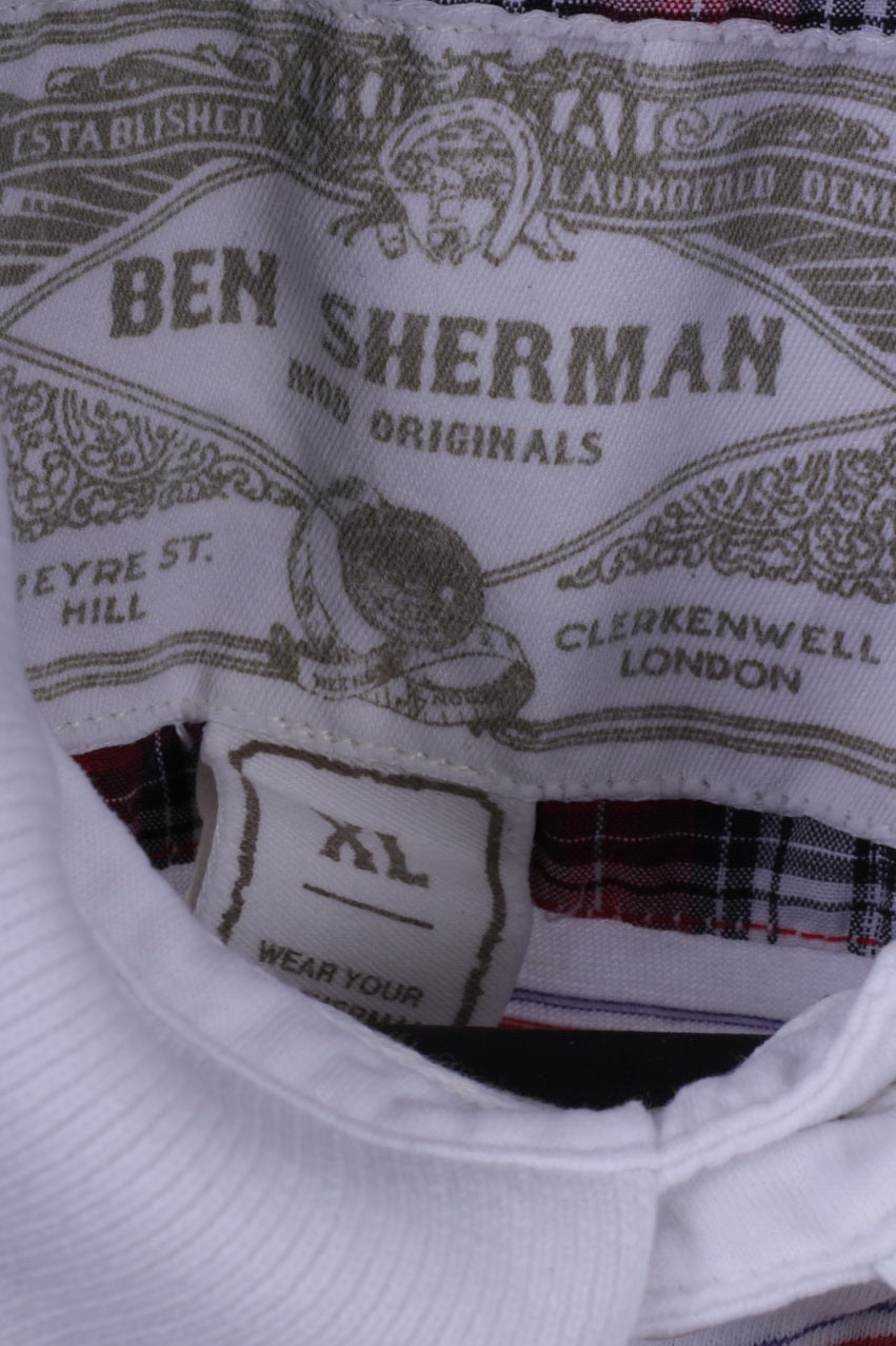 Polo Ben Sherman da uomo XL (L) in cotone bianco a righe Eyre Street Hill