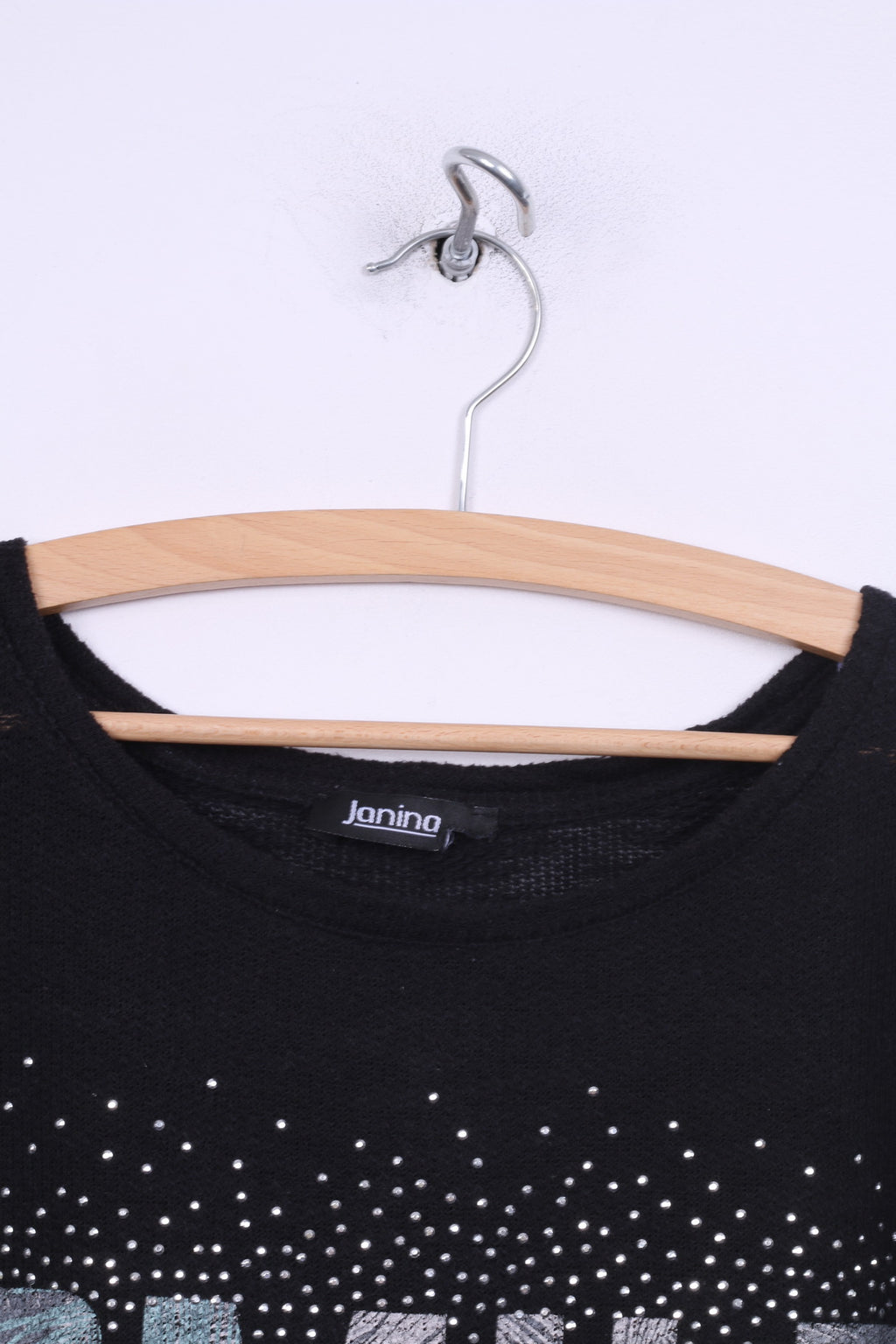 Janina Womens L T-Shirt Col Ras du Cou Tricoté Noir Smaile Graphic Haut d'été 